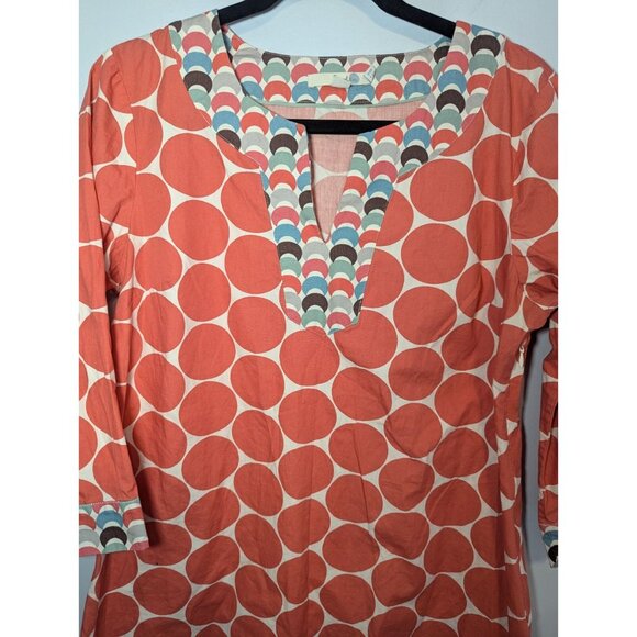 Women's Boden Geometric Blue Orange 3/4 Sleeve Cotton Beach Kaftan Tunic Size 10 - Picture 4 of 13